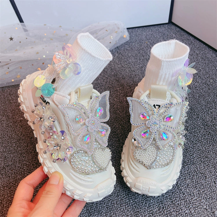 Luxury Girls Bow Beads Sneakers Casual Children Princess Shoes