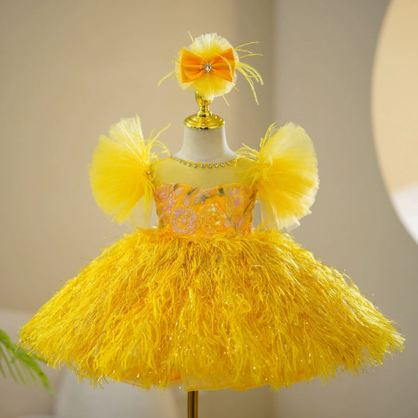 yellow dress newborn Baby Girls First Communion Toddler Fluffy Princess Dress, Yellow / 4-5 Years (120cm) collection_womens_dresses_casual Diaper cover with tail The 25 Best Black Size:3 (Pre-Order - Ships Mid September)