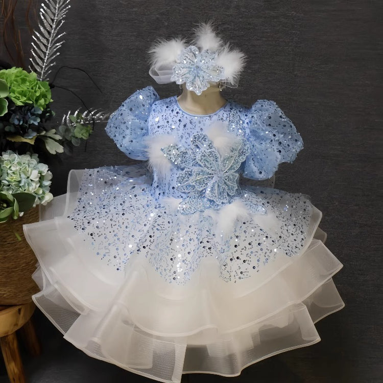 Girls Birthday Blue Dress Girls Party Puffy Princess Dress