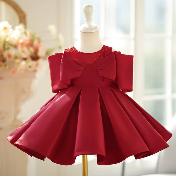 Elegant Baby Girl First Communion Dresses Toddler Beauty Pageant Dresses, Wine Red / 4-5 Years (120cm)