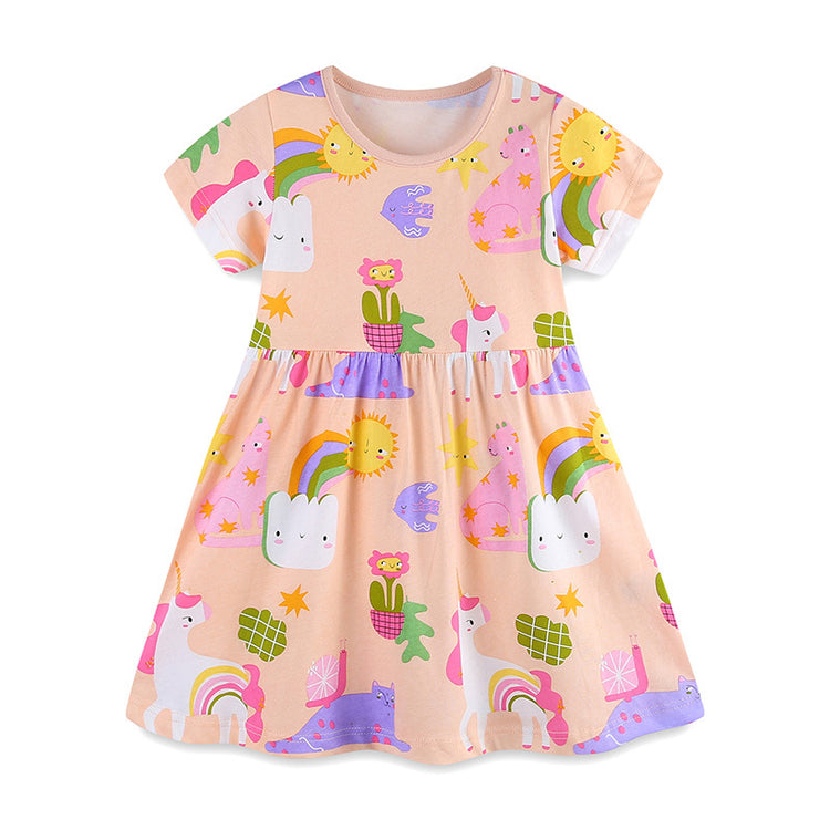New Summer Girls Cartoon Print Princess Dress