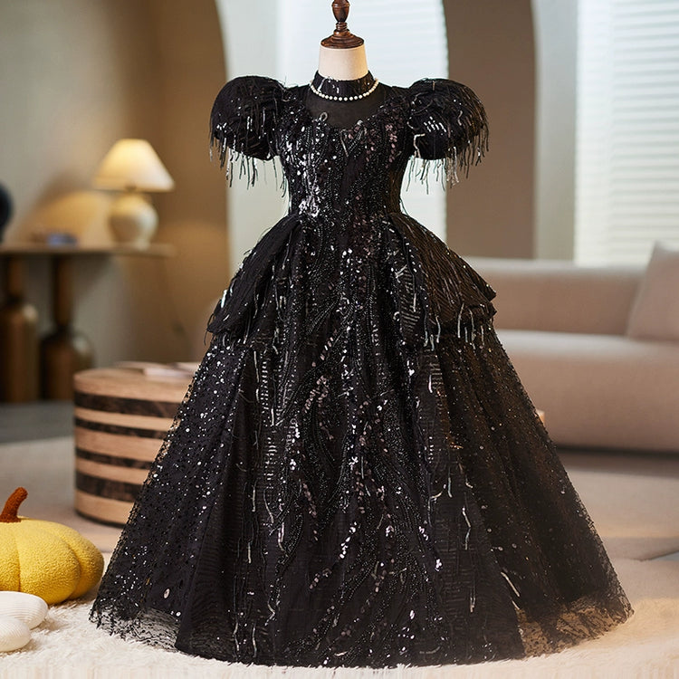 Girls Black Birthday Dress Flower Girl Puff Princess Dress
