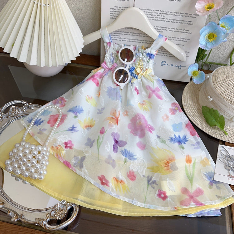 Girls Dress Summer Children's Casual Printed Suspender Dress
