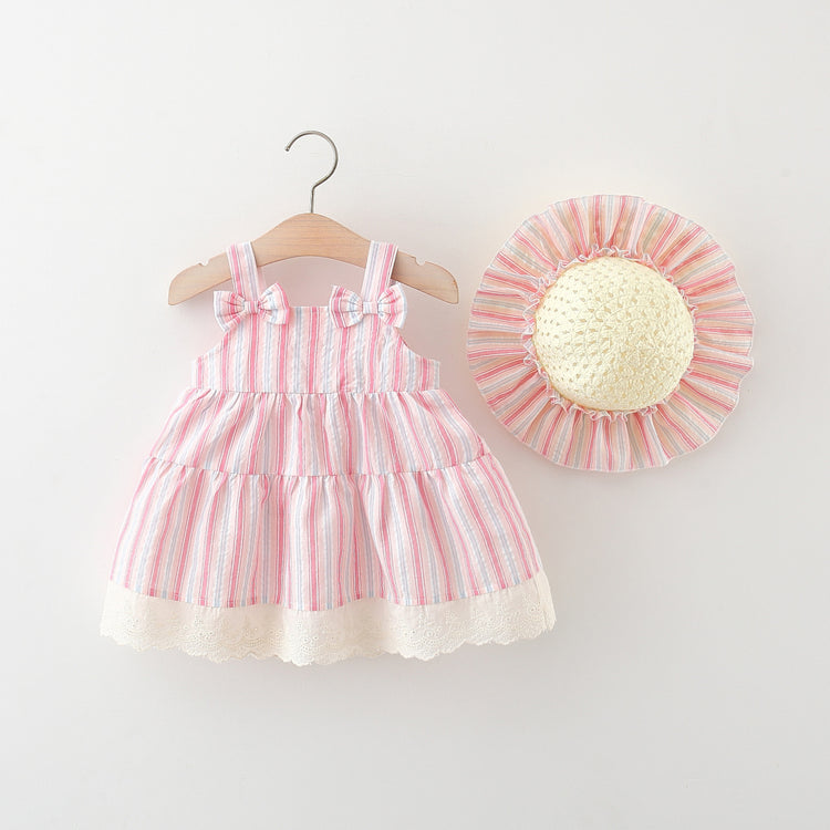 Summer New Girls Vertical Striped Suspender Dress