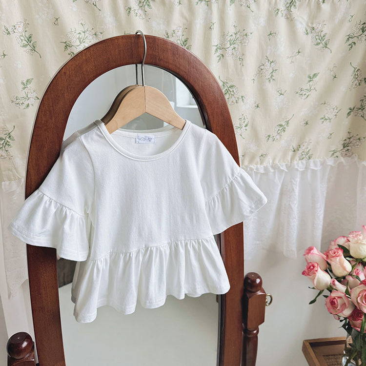 Girls Flying Sleeve Ruffled Babydoll Shirt