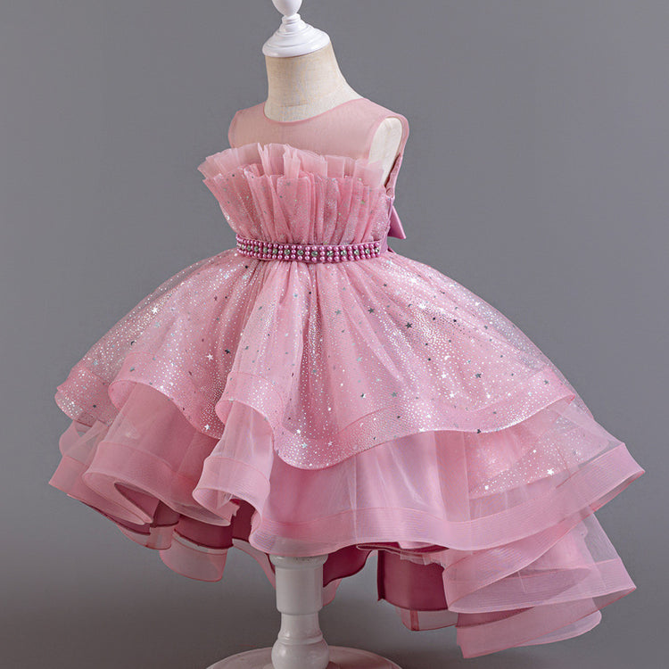 Girls Birthday Trailing Puff Princess Dress Flower Girl Wedding Dress