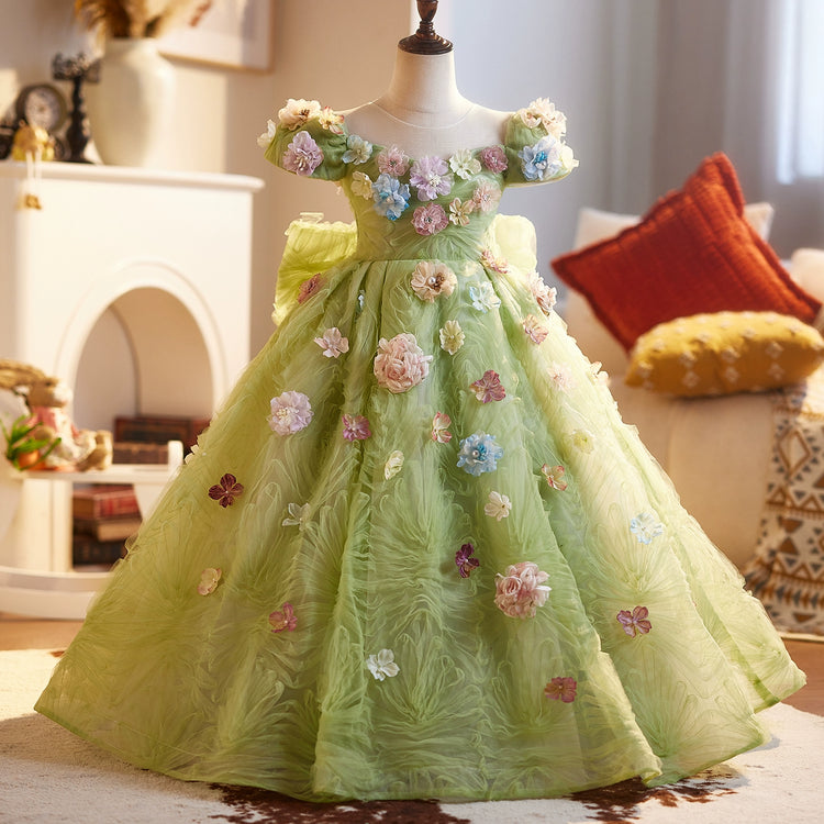 Children's Ball Gown Girls Green Birthday Dress Flower Girl Princess Dress