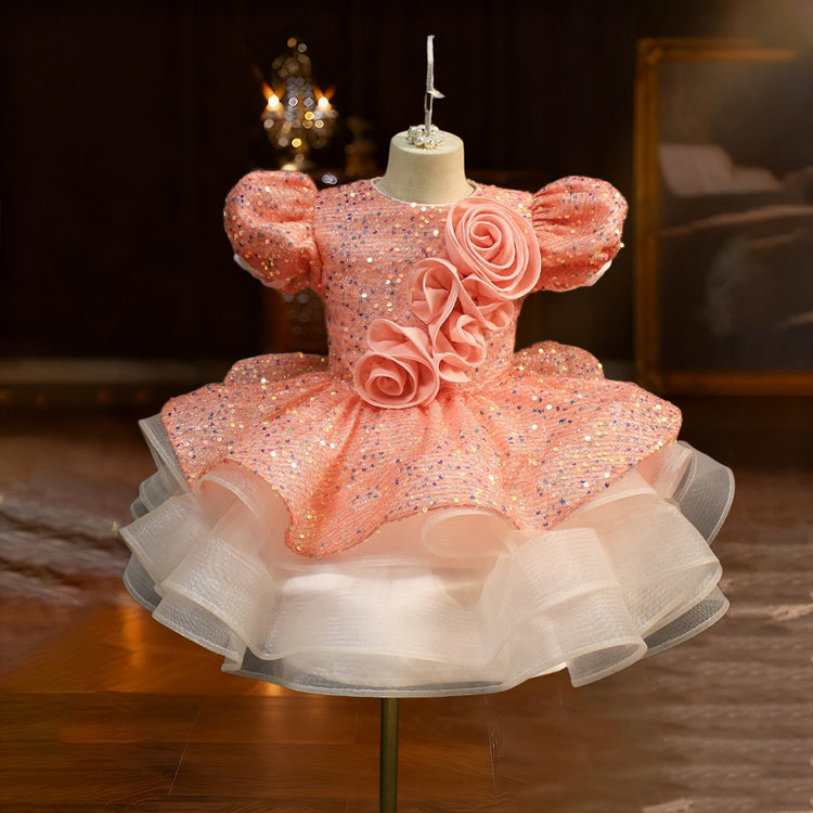 Girls Birthday Princess Dress Flower Girl Wedding Dress Girl Pink Sequin Dress