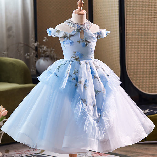 blue dress with white embroidery Princess Flower Birthday Dress long flower girl dresses Fresh Produce Clothes | it creates a flattering Color:Malibu Pink