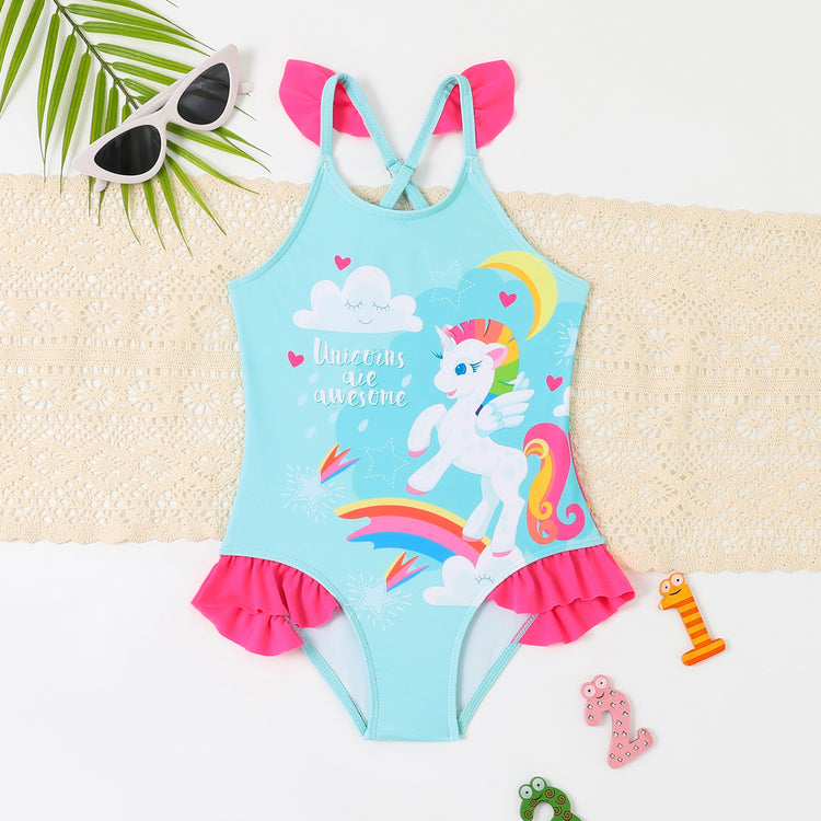 New Children's Swimsuit Girls Unicorn Sling One-piece Swimsuit