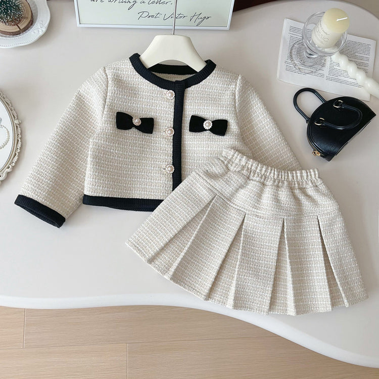 Girls' Autumn New Apricot Jacket and Skirt Two-piece Set