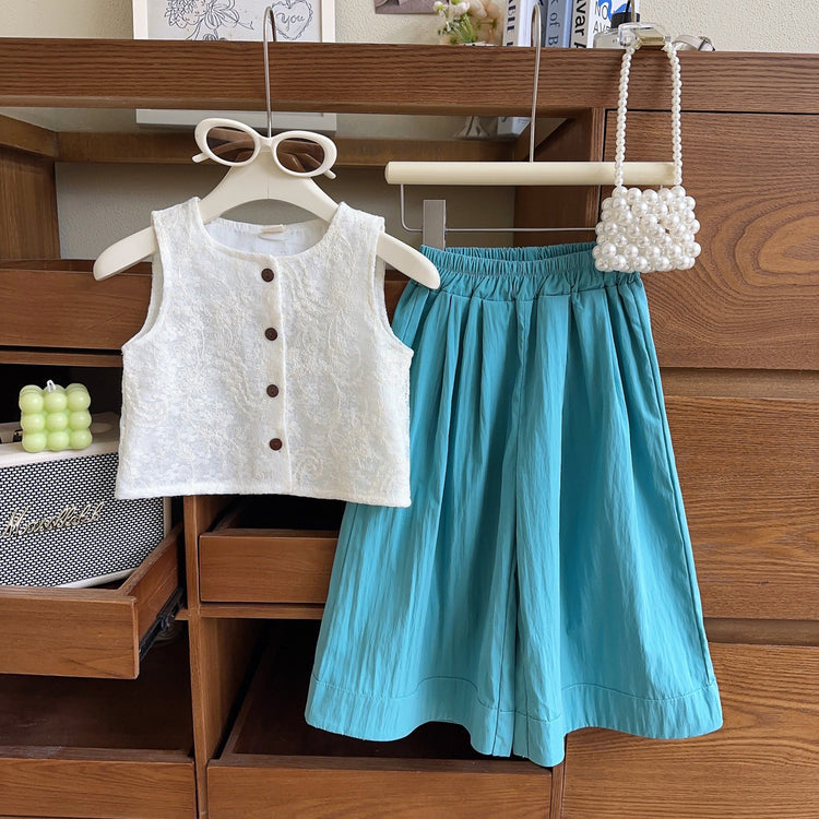 Girls Sleeveless Suit Summer Girls Vest Trousers Two Piece Suit