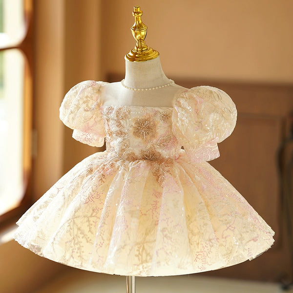 Elegant Baby Girl Champagne Sequin Princess Dress Toddler Formal Dres