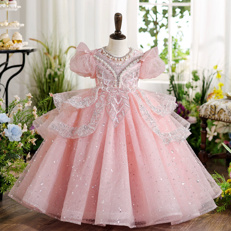 Children's Pink Birthday Dress Flower Girl Wedding Princess Dress