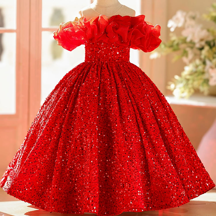 Girls Birthday Dress Children's Red Princess Dress Flower Girl Wedding Dress