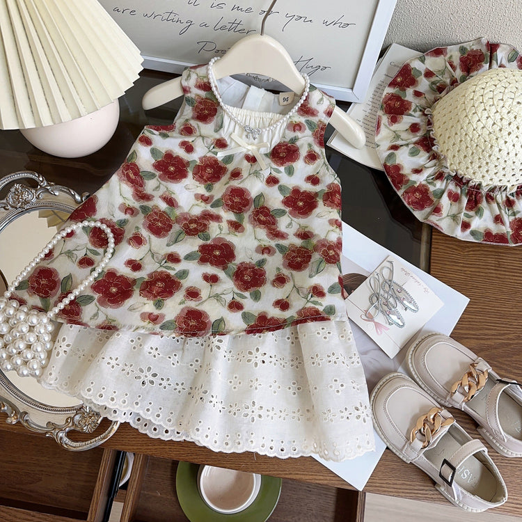 Girls Sleeveless Dress Summer New Girl Floral Vest Dress