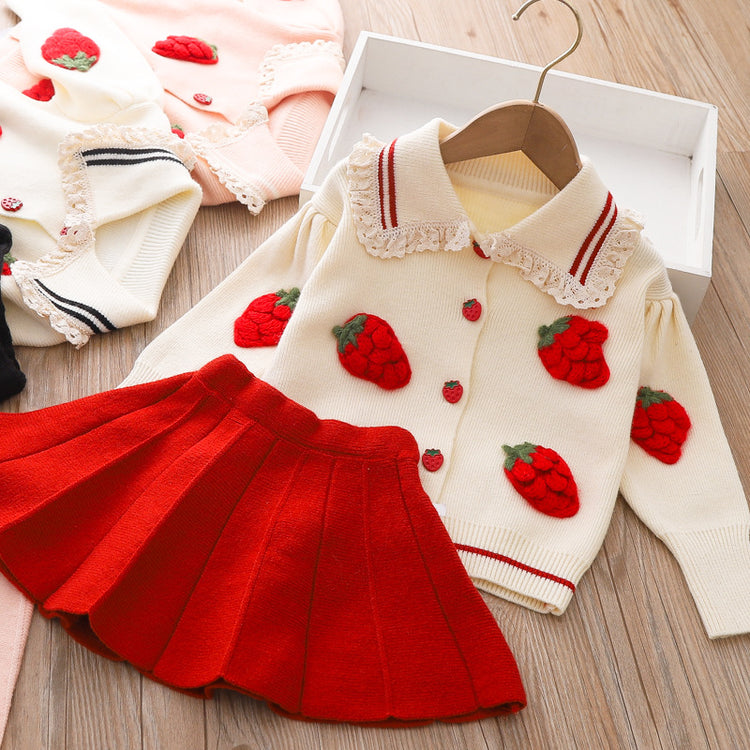 Cute Baby Girl Carrot Printed Sweater Two Piece Dress