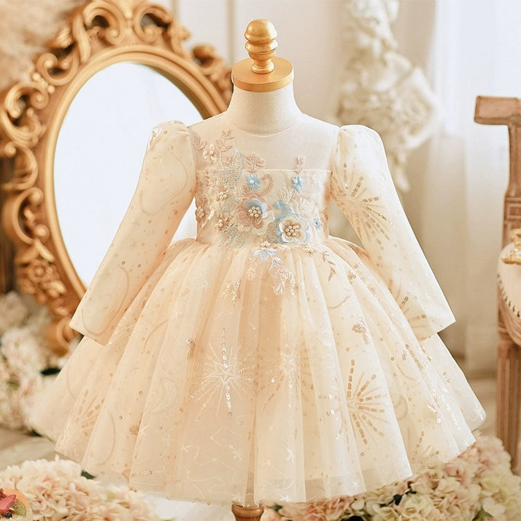 Long Sleeve Children Birthday Dress Baby Girl Cute Princess Dress