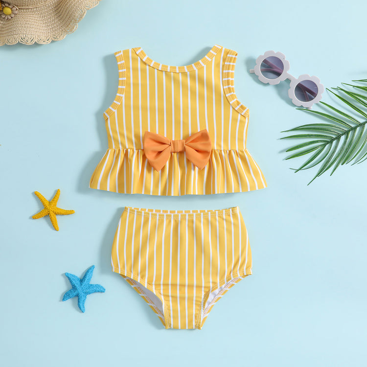 Girls Striped Print Swimsuit Two-Piece Set