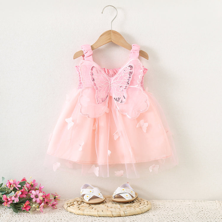 Girls Suspender Dress Girls Cute Bow Mesh Patchwork Dress