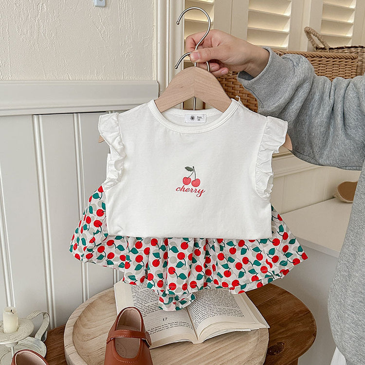 Girls Summer New Arrival Butterfly Print T-shirt Two-piece Set