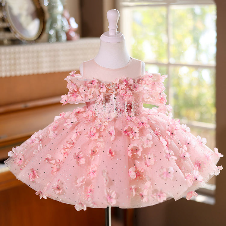 Pink Girl Birthday Party Princess Dress Flower Girl Wedding Puffy Dress