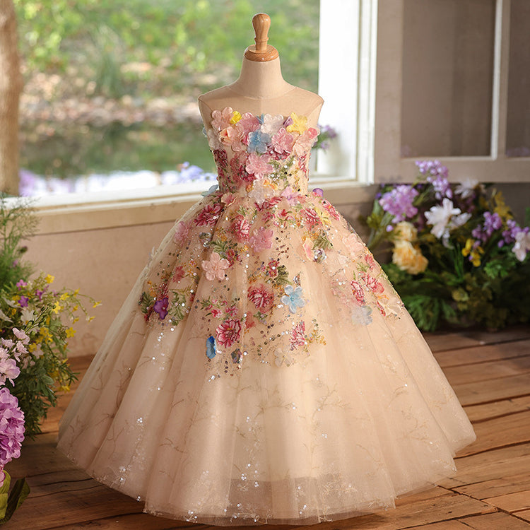 Girls Flower Princess Dress Children's Birthday Puffy Dress
