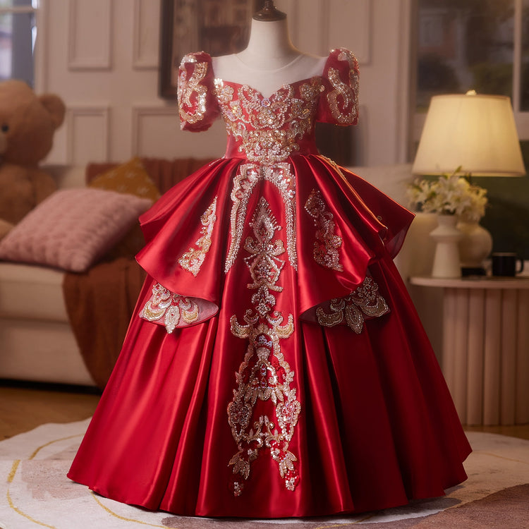 Girls Christmas Red Dress Children's Birthday Princess Dress Flower Girl Dress