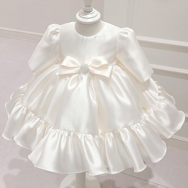 silk christening dresses for baby girl Baby Girl 0-2 Years Old White Baptism Dress with Lace Embroidery Fluffy Net Silk Skirt, Birthday Party, Banquet, Wedding Dress