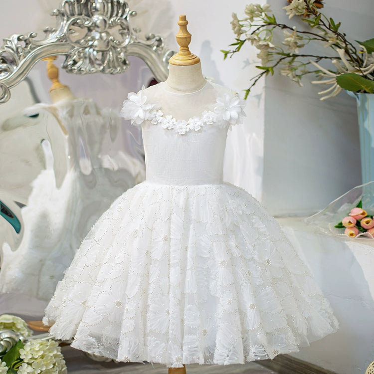 Girls Birthday Princess Dress White Flower Girl Wedding Puffy Dress