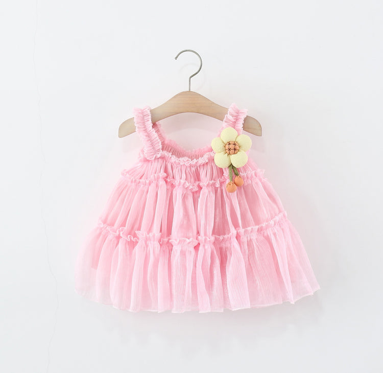 Summer New Girls 3D Flower Suspender Dress