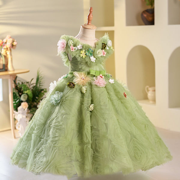 Cute Baby Girl Puffy Flowers Dress Toddler Birthday  Princess Dress