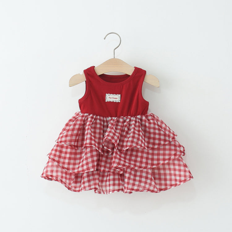 Girls' Plaid Patchwork Vest Princess Dress