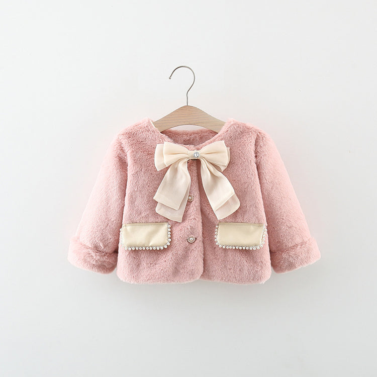 Large Butterfly Pearl Leather Pocket Fur Coat