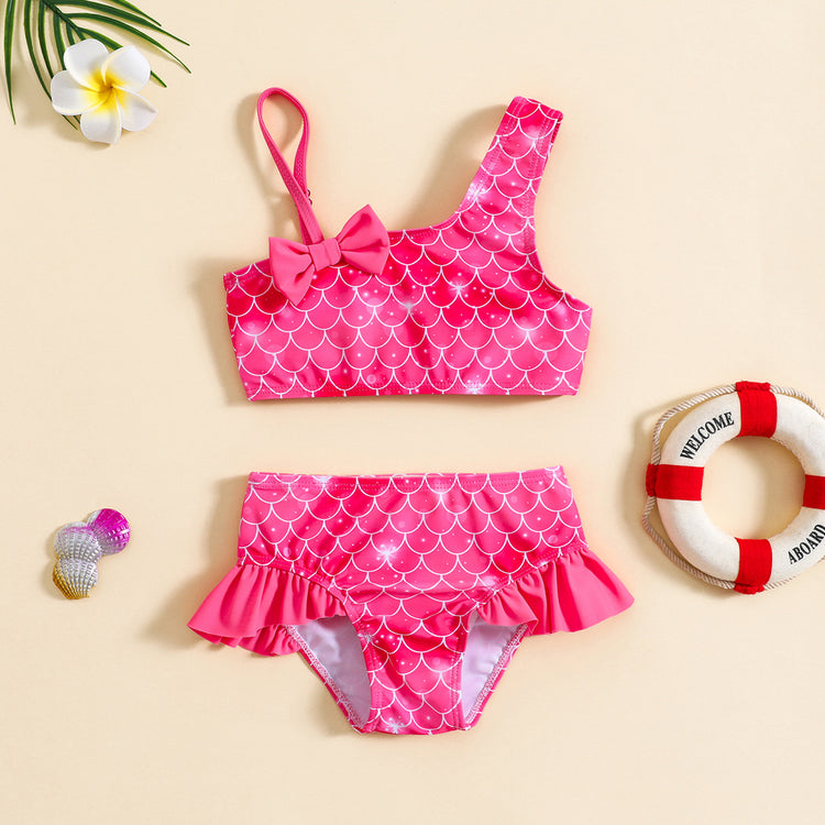 Baby Girl One-shoulder Sling Bowknot Swimsuit