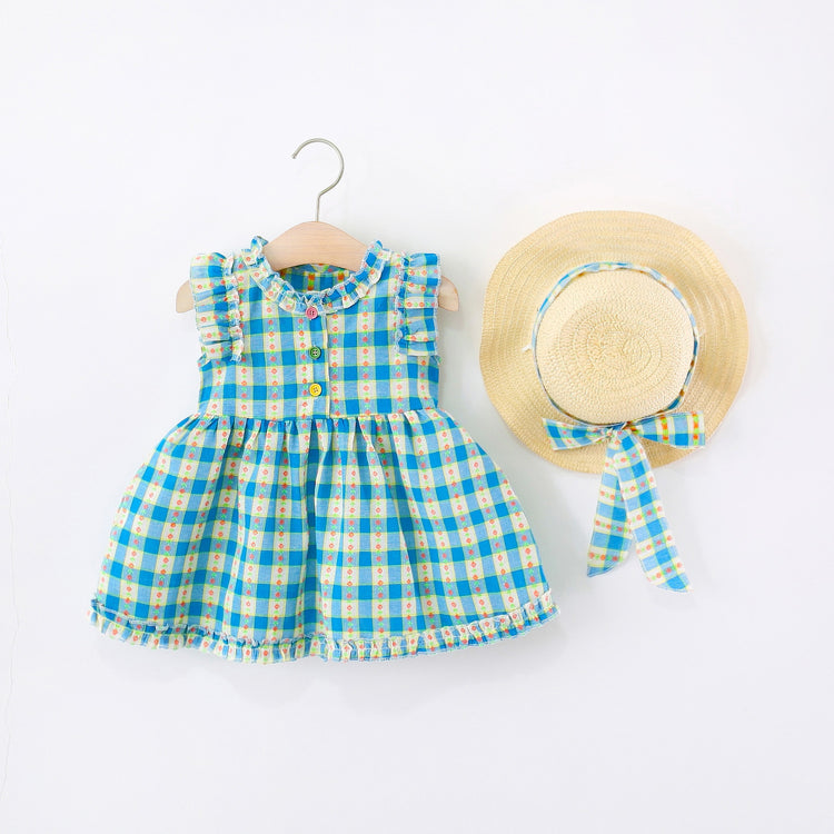 New Summer Girls Plaid Ruffled Princess Dress