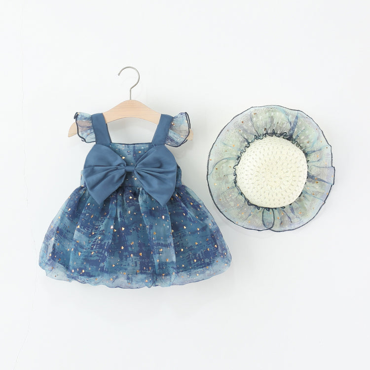 New Girls' Flying Sleeves Bowknot Flower Bud Princess Dress