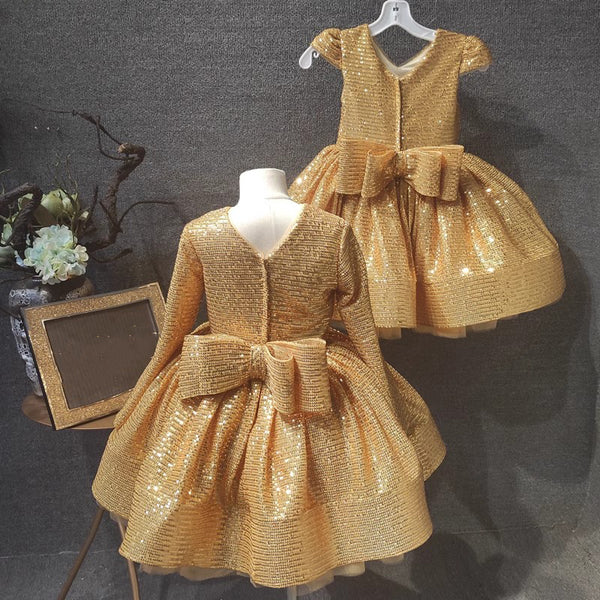 Elegant Baby Girl Gold Sequin Dress Toddler First Communion Princess Dress