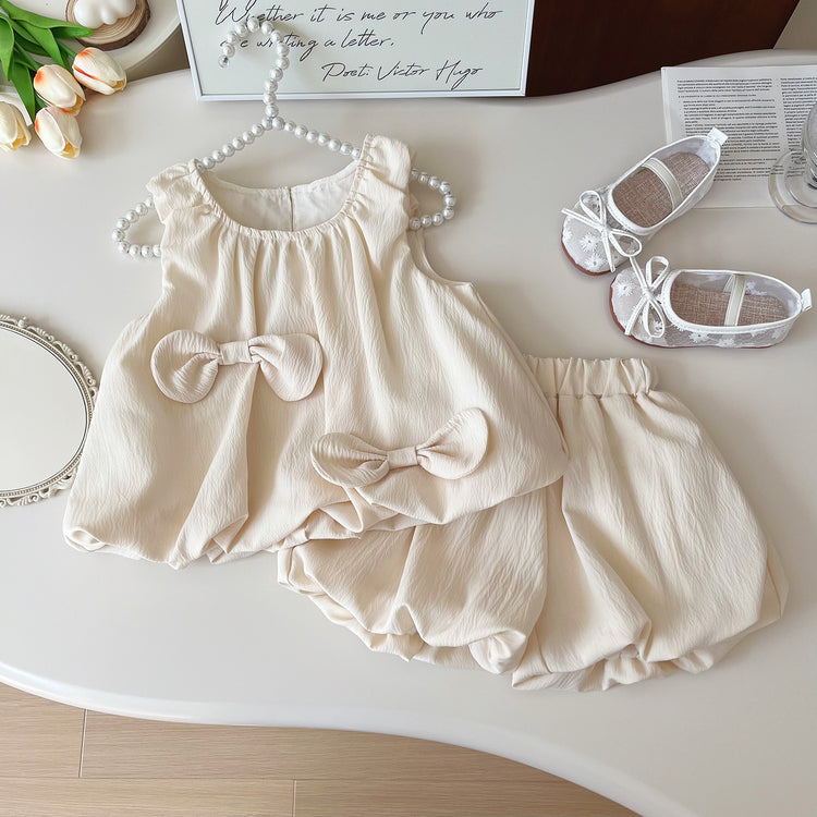 Girls Suit Summer New Bow Sleeveless Vest Shorts Two-piece Suit