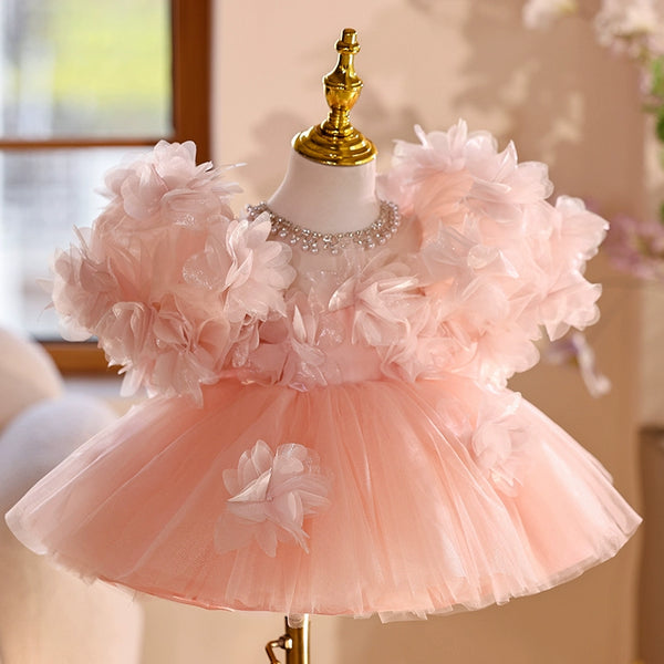strapless open back dress Pink Satin Dress Baby Girl Princess Dress – marryshe main image 0