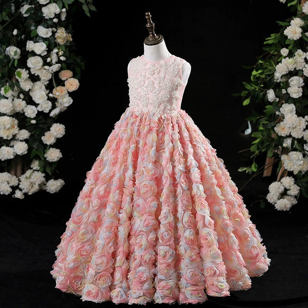 Babyhug Sleeveless Floral Embroidered Halter Neck Ethnic Dress - Pink