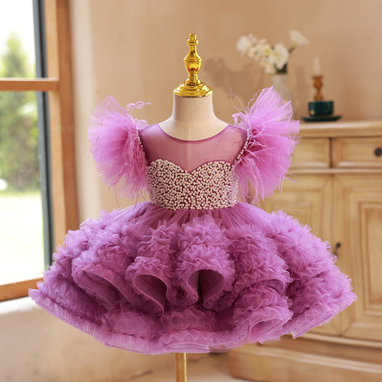 Baby Girl and Toddler Birthday Bead Prom Dress Puffy Princess Dress