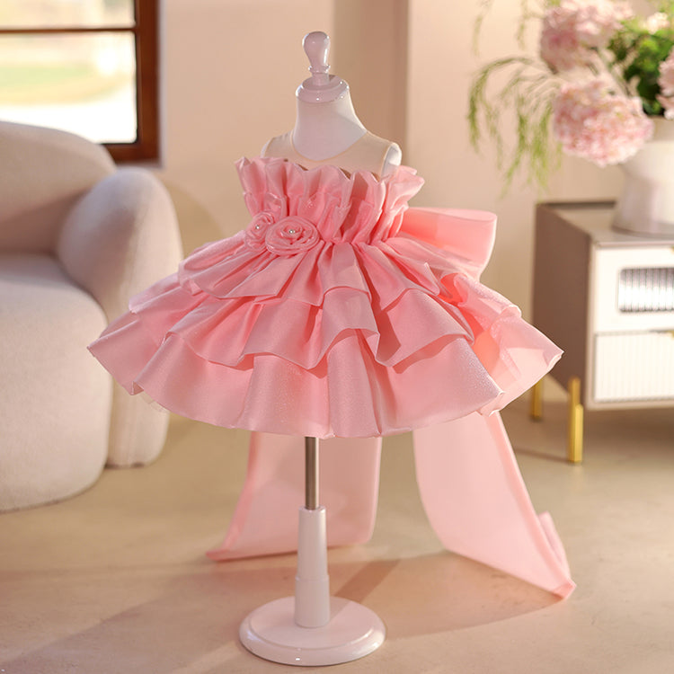 Girls Pink Birthday Ball Princess Dress Flower Girl Wedding Dress