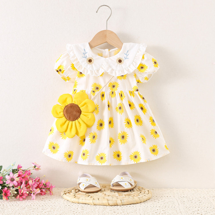 Girls Sunflower Dress with Bag Cute Princess Dress