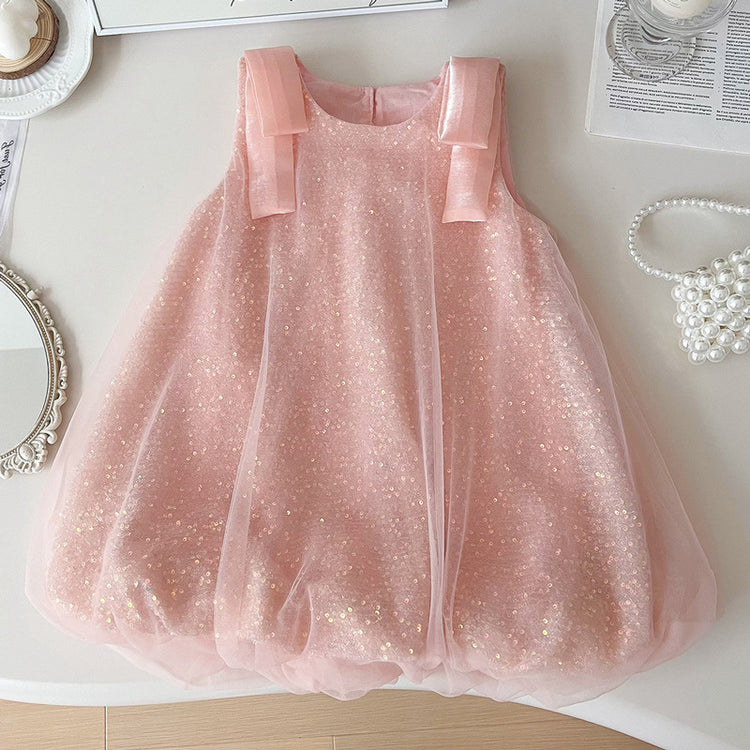 Summer New Girls Sleeveless Sequined Mesh Princess Dress