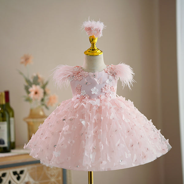 blue dress for baby girl Cute Baby Birthday Party Tassel Sleeveless Dress Butterfly Flower Princess Dress