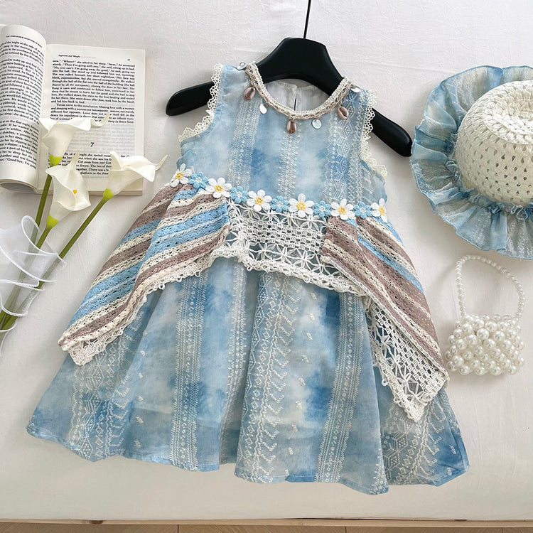 Girls Summer New Lace Splicing Vest Princess Dress