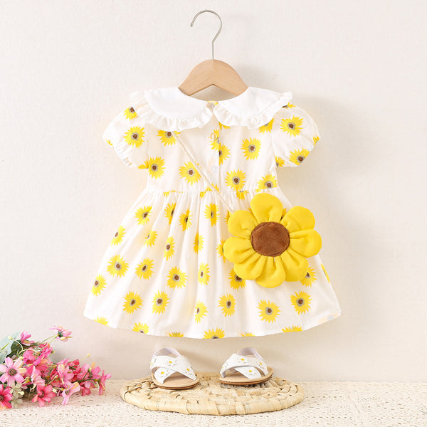 knee length dresses for ladies Girls Sunflower Dress with Bag Cute Princess Dress – marryshe