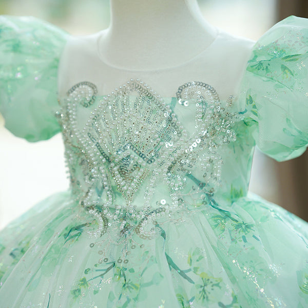 teal birthday dress Mint Green Baby Puff Sleeve Princess Dress occasion-Easter occasion-Graduation occasion-Summer Length:Regular Allover sequin fabric with RAMSEY Black/White Floral Dress