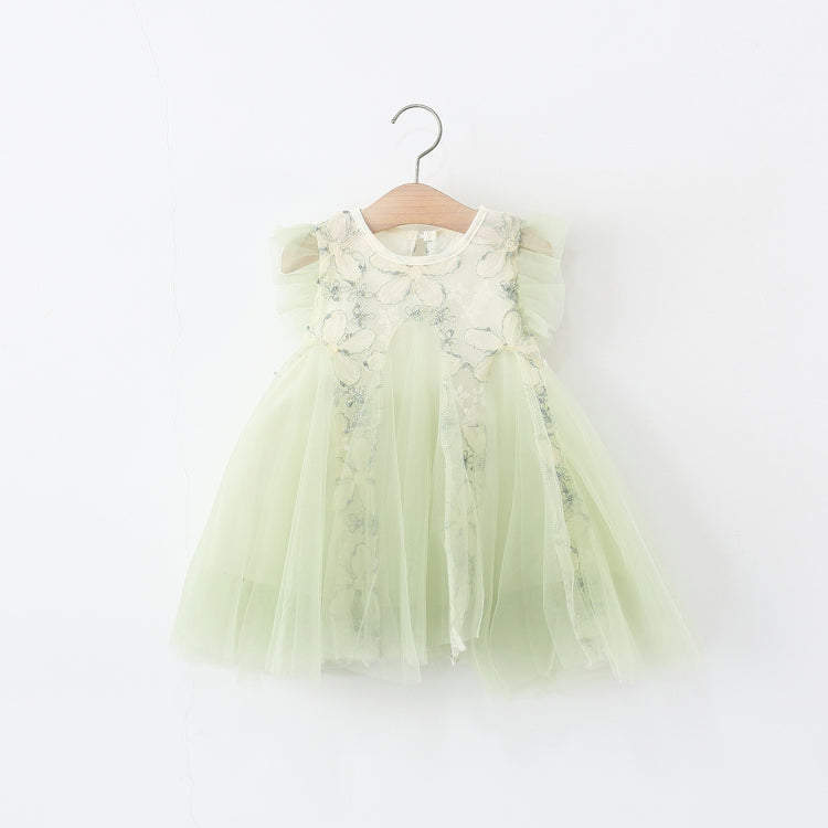 Summer Girls Flying Sleeve Sequin Embroidery Dress